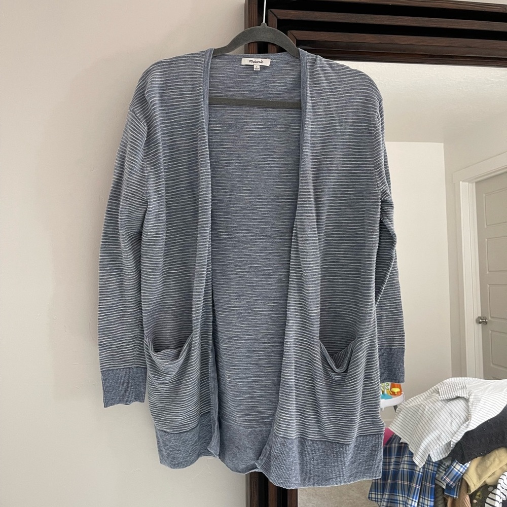 Madewell thin blue striped cardigan